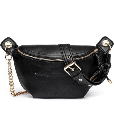 Women's Crossbody Shoulder Bag Leather Crossbody for Women Chest Bag Small Funny Pack Satchel Daypack Purse Black $21.99 Totes