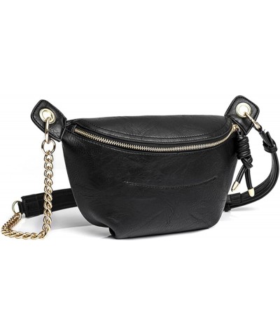 Women's Crossbody Shoulder Bag Leather Crossbody for Women Chest Bag Small Funny Pack Satchel Daypack Purse Black $21.99 Totes