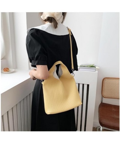 Ladies Pu Leather Bucket Women Shoulder Bag Large Capacity Handbags and Purses Solid Color Stripe Crossbody Bag Yellow $14.60...