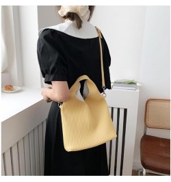 Ladies Pu Leather Bucket Women Shoulder Bag Large Capacity Handbags and Purses Solid Color Stripe Crossbody Bag Yellow $14.60...