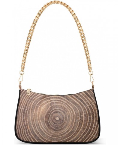 Women Chain Shoulder Purse Bag With Zipper Close Up Of Wood Print, Tree Annual Ring Hobo Tote Clutch Handbags with Chain Stra...