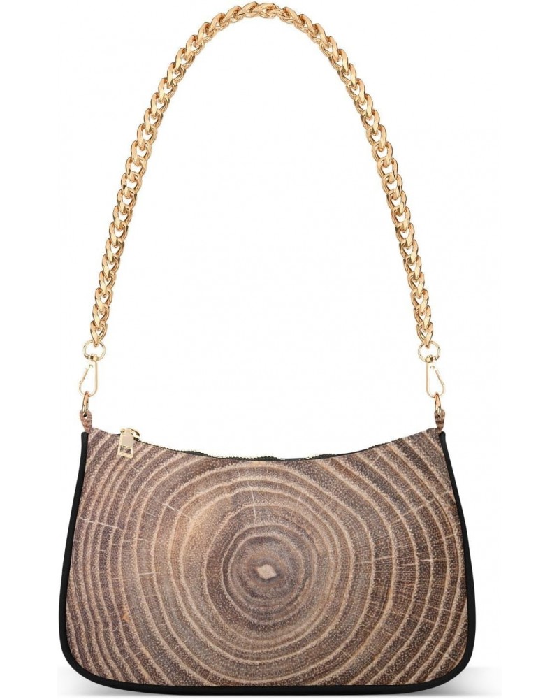 Women Chain Shoulder Purse Bag With Zipper Close Up Of Wood Print, Tree Annual Ring Hobo Tote Clutch Handbags with Chain Stra...