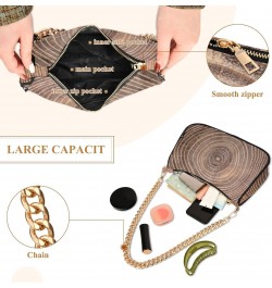 Women Chain Shoulder Purse Bag With Zipper Close Up Of Wood Print, Tree Annual Ring Hobo Tote Clutch Handbags with Chain Stra...