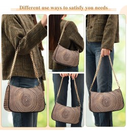 Women Chain Shoulder Purse Bag With Zipper Close Up Of Wood Print, Tree Annual Ring Hobo Tote Clutch Handbags with Chain Stra...