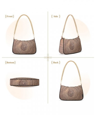 Women Chain Shoulder Purse Bag With Zipper Close Up Of Wood Print, Tree Annual Ring Hobo Tote Clutch Handbags with Chain Stra...