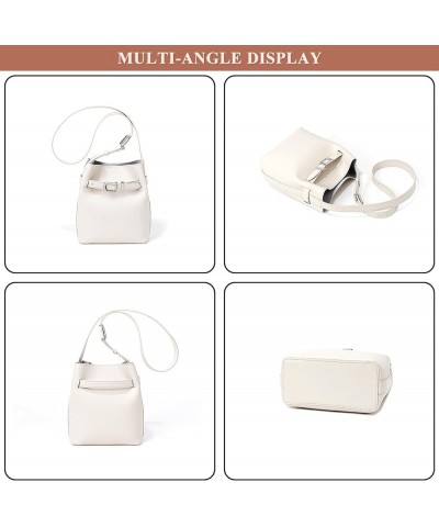 Vintage Crossbody for Women Genuine Leather Stitching Shoulder Bag Ladies Outdoor Bucket Bag Simple Handbag and Purse White $...