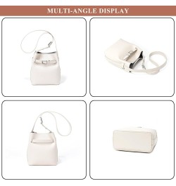 Vintage Crossbody for Women Genuine Leather Stitching Shoulder Bag Ladies Outdoor Bucket Bag Simple Handbag and Purse White $...