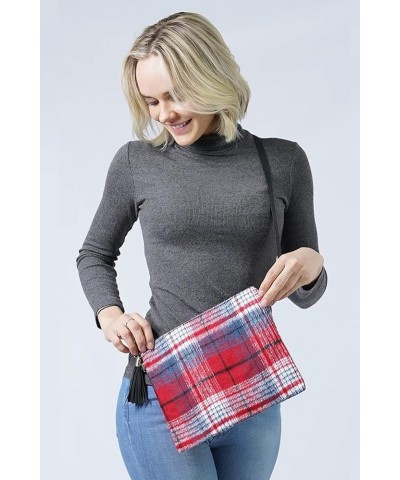 Fashion Designer Everyday Plaid Check Print Clutch Crossbody Bag Red $11.75 Clutches