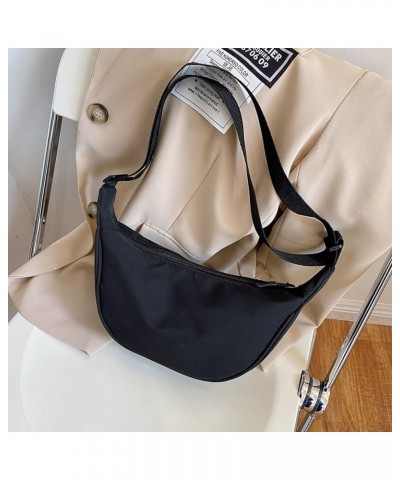 Women's Simple Solid Color Dumpling Crossbody Bag Fashion Small Nylon Crossbody Bag Work Tote Bags (Beige, One Size) Black On...