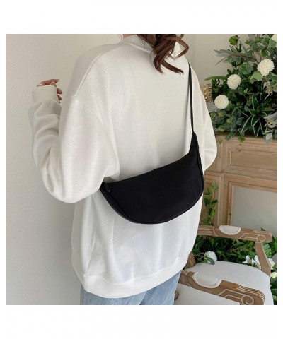 Women's Simple Solid Color Dumpling Crossbody Bag Fashion Small Nylon Crossbody Bag Work Tote Bags (Beige, One Size) Black On...