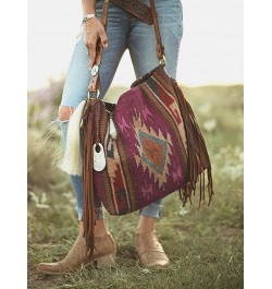 Vintage Handmade Woven Tassel Shoulder Bag for Women,Bohemia Satchel Bags for Women,Canvas Print Tote Bag for Women Purple Re...