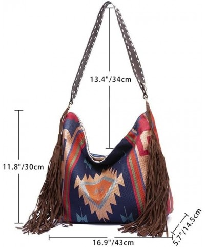 Vintage Handmade Woven Tassel Shoulder Bag for Women,Bohemia Satchel Bags for Women,Canvas Print Tote Bag for Women Purple Re...