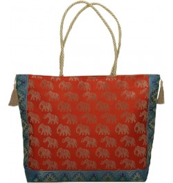 Silk Brocade Boho Bag With Tassel Design For Women Gift Bag Animal Elephant & Paisley Print Shopping Bag 16x13 In Orange $11....