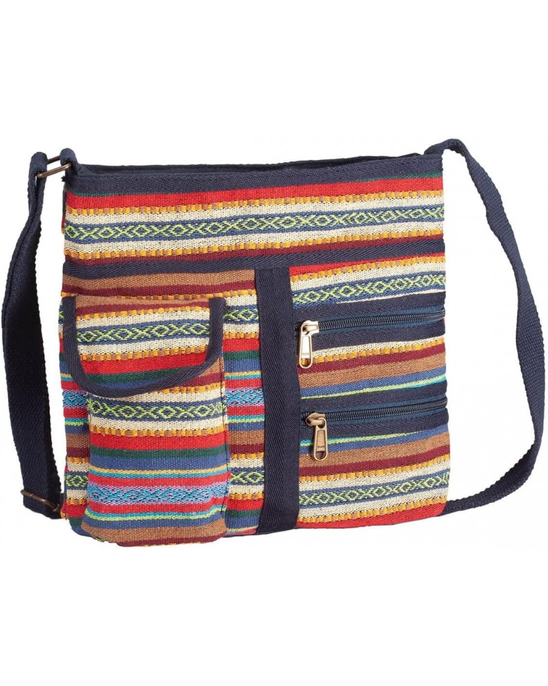 Aztec Tapestry Multi-Pocket Handbag, Soft Cotton, 2 Secure Zip Pockets, Hook and Loop Closure, Adjustable Size - Measures 11"...