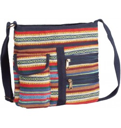 Aztec Tapestry Multi-Pocket Handbag, Soft Cotton, 2 Secure Zip Pockets, Hook and Loop Closure, Adjustable Size - Measures 11"...