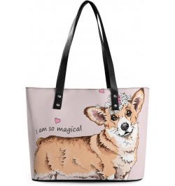 Womens Handbag Welsh Corgi Dog Leather Tote Bag Top Handle Satchel Bags For Lady $18.19 Totes