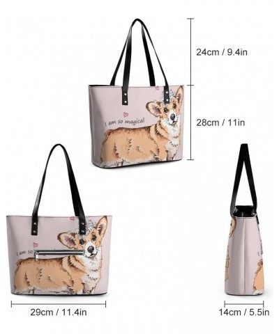 Womens Handbag Welsh Corgi Dog Leather Tote Bag Top Handle Satchel Bags For Lady $18.19 Totes