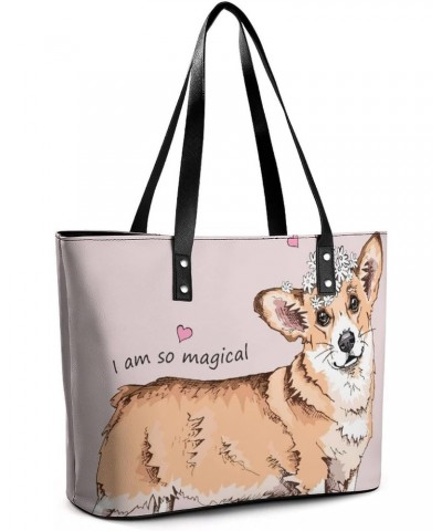 Womens Handbag Welsh Corgi Dog Leather Tote Bag Top Handle Satchel Bags For Lady $18.19 Totes