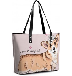 Womens Handbag Welsh Corgi Dog Leather Tote Bag Top Handle Satchel Bags For Lady $18.19 Totes