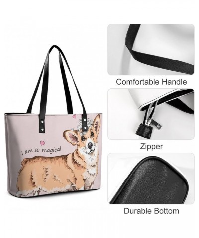 Womens Handbag Welsh Corgi Dog Leather Tote Bag Top Handle Satchel Bags For Lady $18.19 Totes