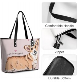 Womens Handbag Welsh Corgi Dog Leather Tote Bag Top Handle Satchel Bags For Lady $18.19 Totes