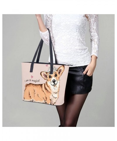 Womens Handbag Welsh Corgi Dog Leather Tote Bag Top Handle Satchel Bags For Lady $18.19 Totes