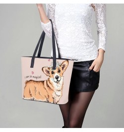 Womens Handbag Welsh Corgi Dog Leather Tote Bag Top Handle Satchel Bags For Lady $18.19 Totes