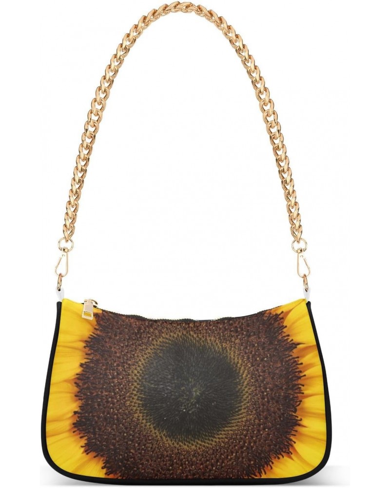 Women Chain Shoulder Purse Bag With Zipper Sunflower Print, Floral Hobo Tote Clutch Handbags with Chain Strap $13.63 Totes