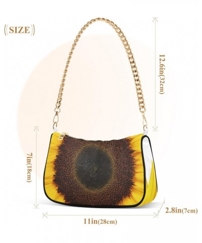 Women Chain Shoulder Purse Bag With Zipper Sunflower Print, Floral Hobo Tote Clutch Handbags with Chain Strap $13.63 Totes