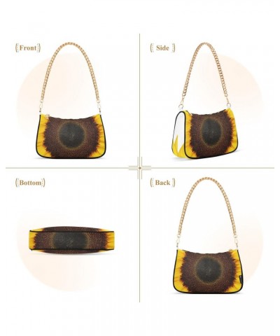 Women Chain Shoulder Purse Bag With Zipper Sunflower Print, Floral Hobo Tote Clutch Handbags with Chain Strap $13.63 Totes