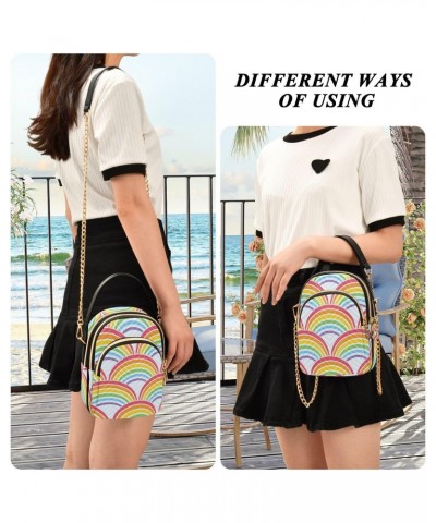 Soft Rainbow Waves Quilted Crossbody Bag for Women, Small Cell Phone Bag Shoulder Handbags Purse with Leather Strap $14.81 Cr...