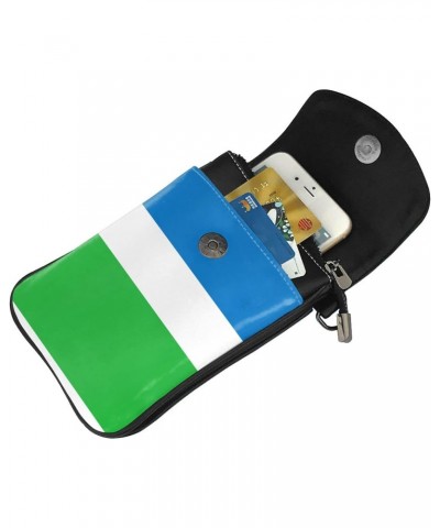 Women Sierra Leone Flag Crossbody Cell Phone Purse Leather Phone Bag Wallet Shoulder Bag $14.34 Crossbody Bags