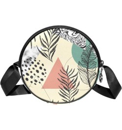 Palm Leaves With Geotric Pattern Crossbody Bag for Women Teen Girls Round Canvas Shoulder Bag Purse Tote Handbag Bag Multi02 ...