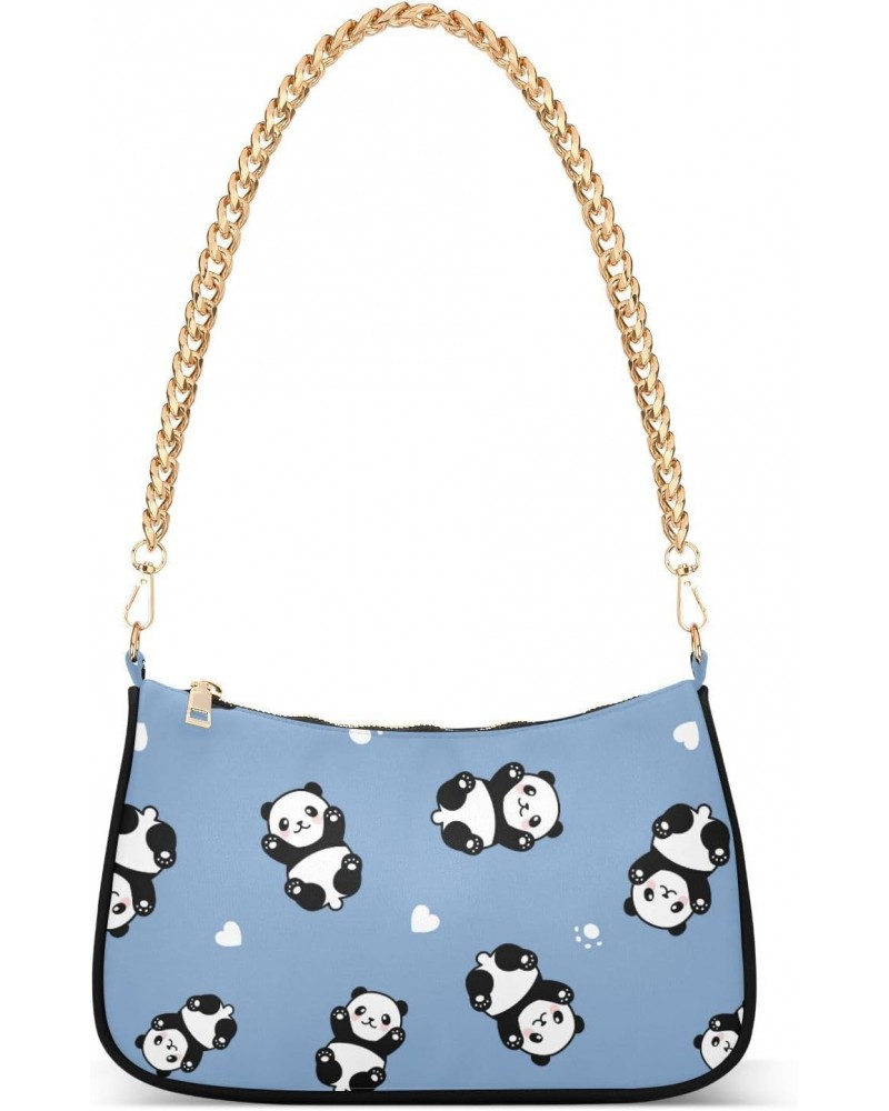 Cute Cartoon Panda Blue Shoulder Bag for Women Clutch Shoulder Purse Chain Bag with Zipper Closure Women's Tote Hobo Handbags...