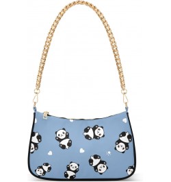 Cute Cartoon Panda Blue Shoulder Bag for Women Clutch Shoulder Purse Chain Bag with Zipper Closure Women's Tote Hobo Handbags...