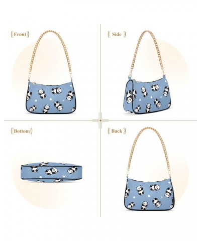 Cute Cartoon Panda Blue Shoulder Bag for Women Clutch Shoulder Purse Chain Bag with Zipper Closure Women's Tote Hobo Handbags...