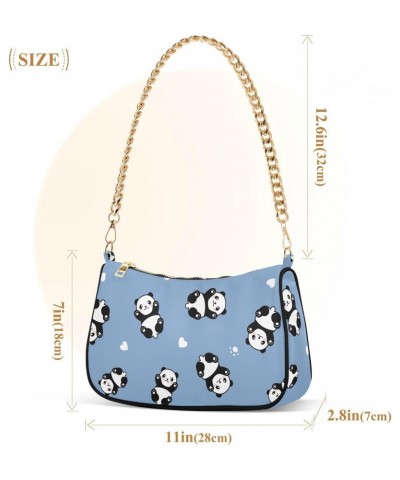 Cute Cartoon Panda Blue Shoulder Bag for Women Clutch Shoulder Purse Chain Bag with Zipper Closure Women's Tote Hobo Handbags...