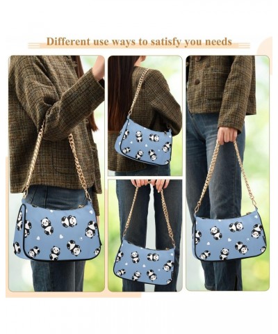 Cute Cartoon Panda Blue Shoulder Bag for Women Clutch Shoulder Purse Chain Bag with Zipper Closure Women's Tote Hobo Handbags...