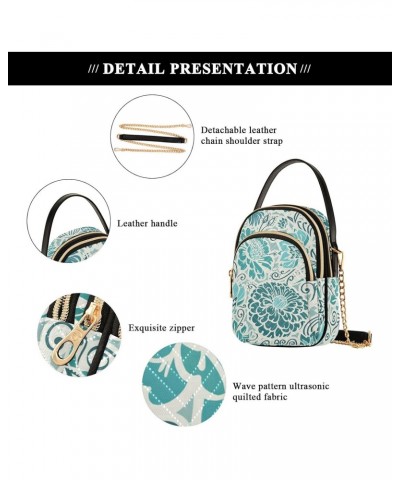 Teal Floral Flower Crossbody Bag for Women Cell Phone Purse Wallet with Removable Chain Shoulder Handbag for Travel Phone Wor...