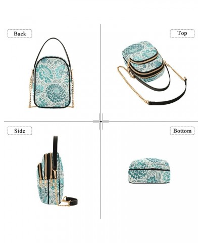 Teal Floral Flower Crossbody Bag for Women Cell Phone Purse Wallet with Removable Chain Shoulder Handbag for Travel Phone Wor...