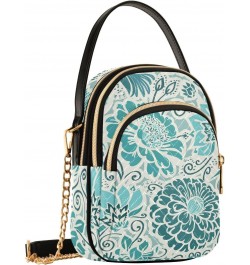 Teal Floral Flower Crossbody Bag for Women Cell Phone Purse Wallet with Removable Chain Shoulder Handbag for Travel Phone Wor...