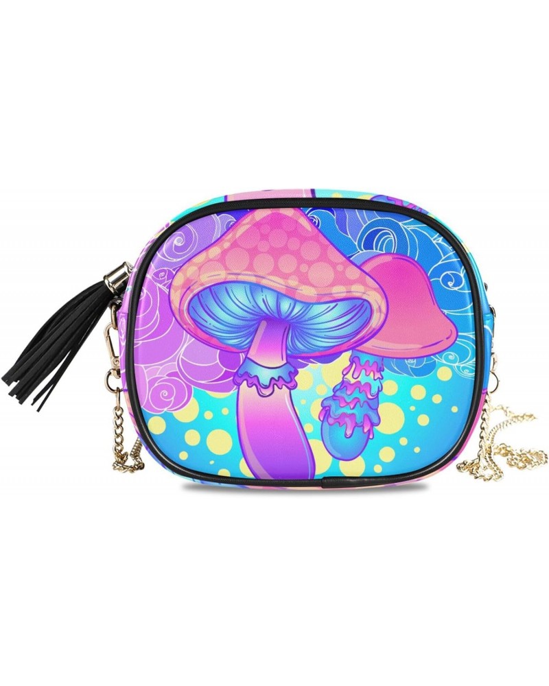 Women's Psychedelic Mushroom Unique Blue Crossbody Bag Fashion Purses Bag Cross Body Bag Shoulder Handbag with Adjustable Cha...