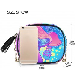 Women's Psychedelic Mushroom Unique Blue Crossbody Bag Fashion Purses Bag Cross Body Bag Shoulder Handbag with Adjustable Cha...