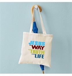 Kids Jesus Loves Tote Bag Natural Canvas Tote Bag, Cloth Shopping Bag Jesus the Way the Truth & the Life Tote Bag $9.43 Trave...