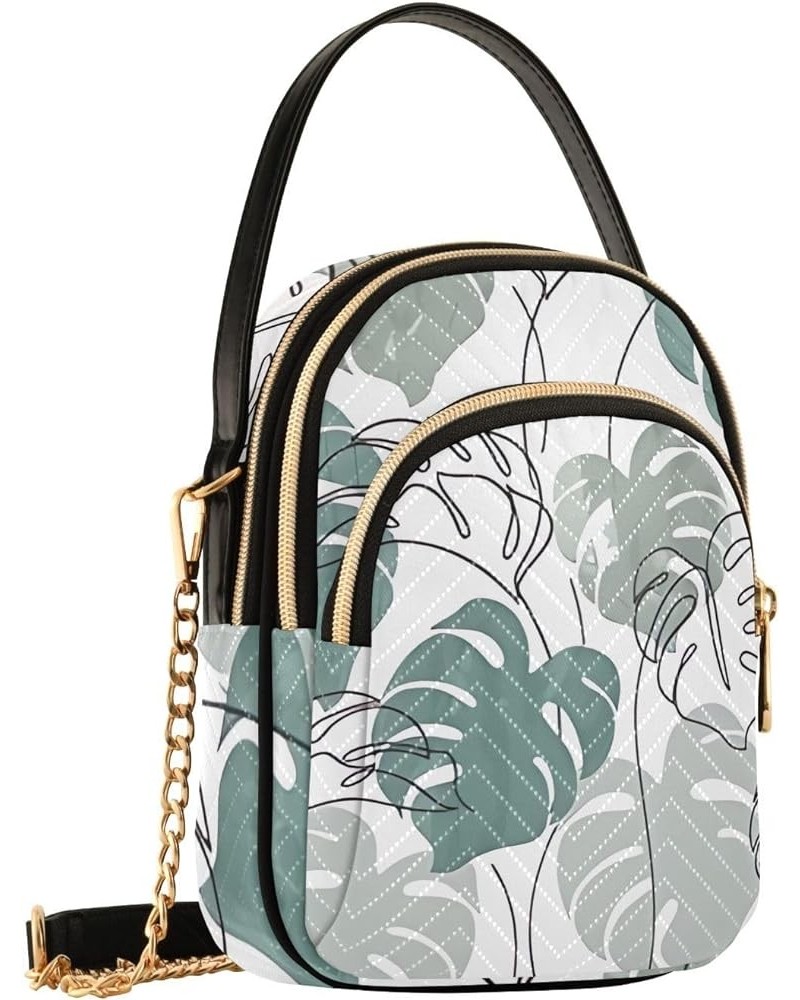 Abstract Monstera Leaves Plant Phone Bag with Strap Quilted Shoulder Purse Handbag Leather Purses for Women Tote Abstract Mon...