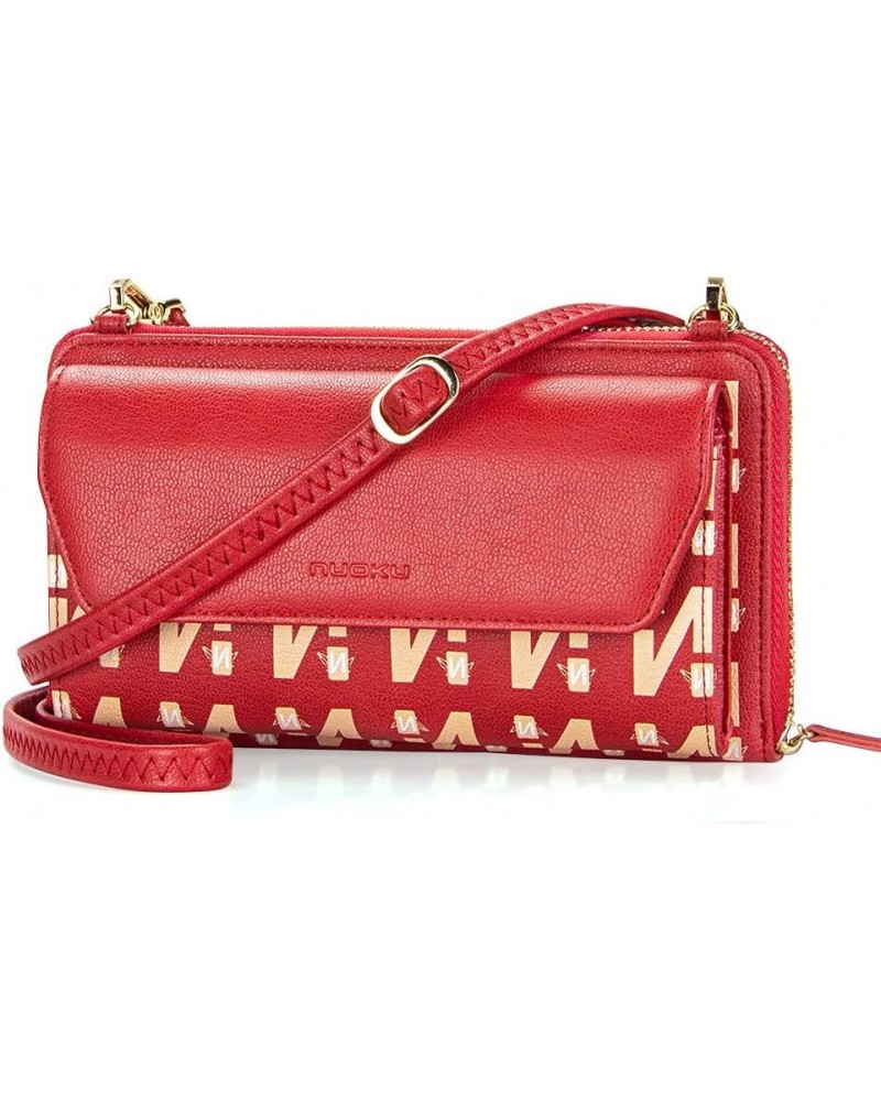 Womens RFID Wallet Purse Wristlet Crossbody Clutch with Zip Around 2 Strap Red2 $16.80 Wristlets