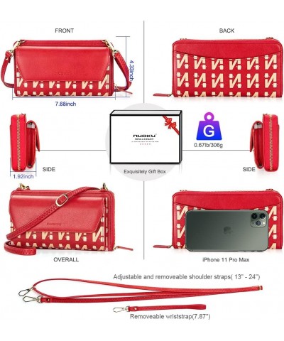 Womens RFID Wallet Purse Wristlet Crossbody Clutch with Zip Around 2 Strap Red2 $16.80 Wristlets