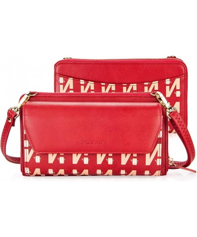 Womens RFID Wallet Purse Wristlet Crossbody Clutch with Zip Around 2 Strap Red2 $16.80 Wristlets