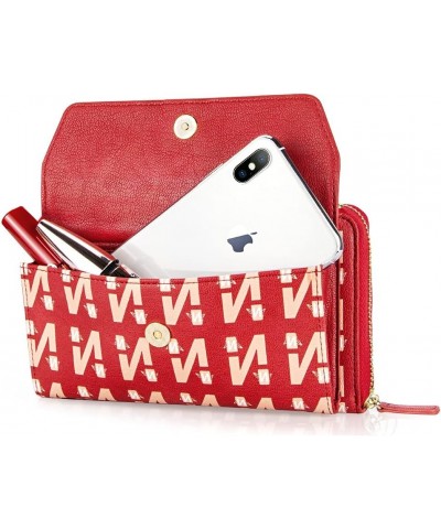 Womens RFID Wallet Purse Wristlet Crossbody Clutch with Zip Around 2 Strap Red2 $16.80 Wristlets