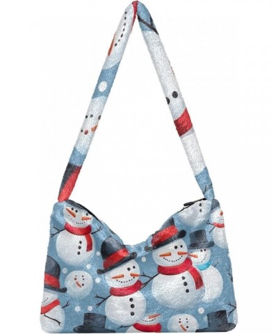 Textucolor Snowmen Christmas Winter Furry Tote Bag for Women Crossbody Bag Faux Fur Shoulder Handbag Purse Furry Purse with Z...